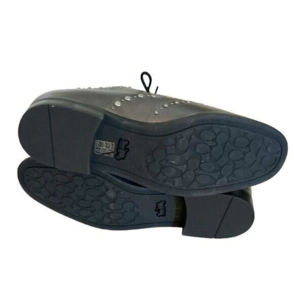 Coach Tegan Oxford Black Leather Tea Rose Studs Lace Up Shoes Size 7 B NWOT - Picture 5 of 7